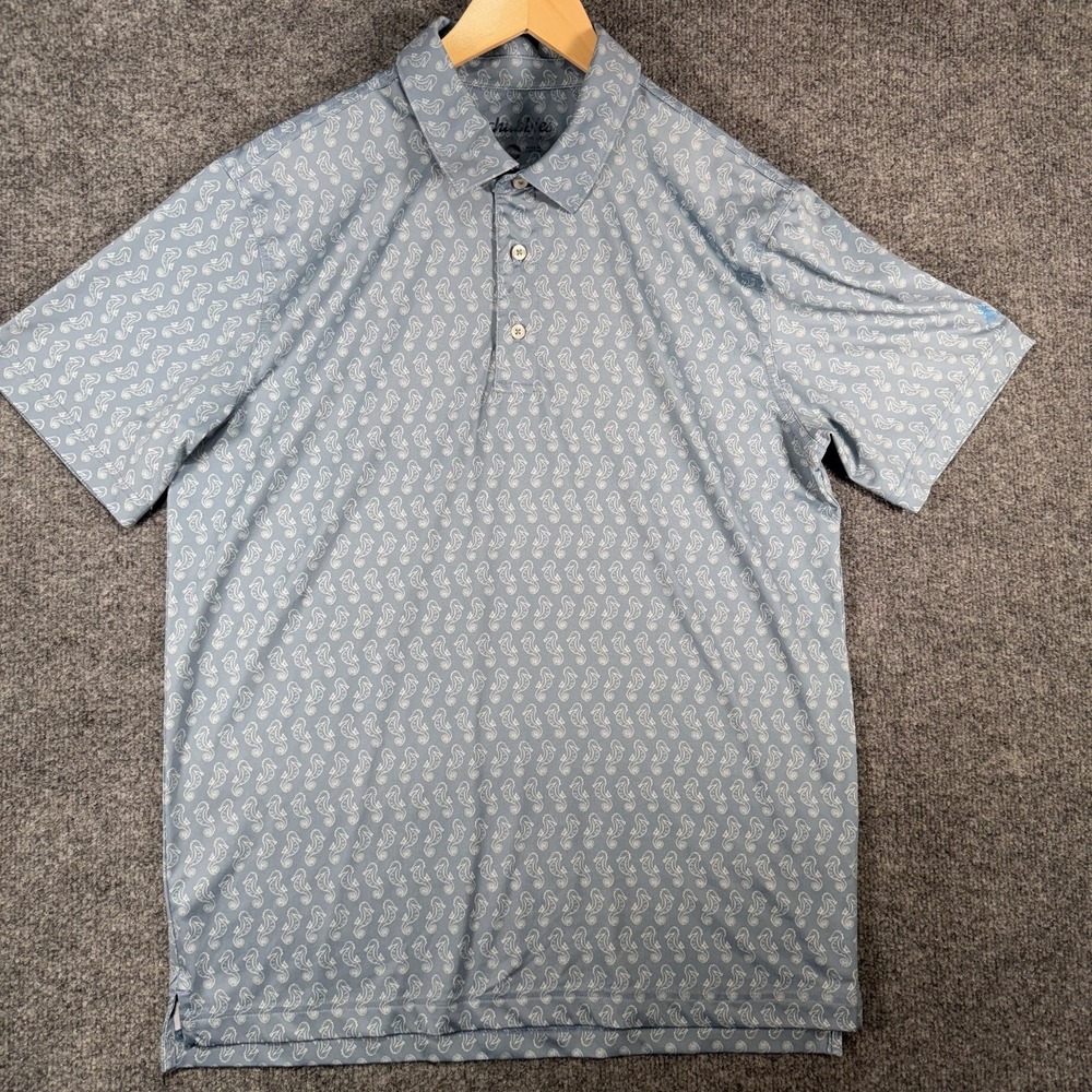 Chubbies The Weekend Has Arrived Golf Polo Shirt Men's Medium Blue Seahorses AOP